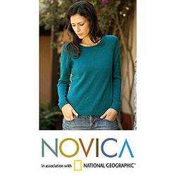 Women's Alpaca Wool 'Teal Charm' Sweater (Peru)