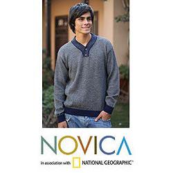 Men's Alpaca Wool 'Grey Day' V-neck Sweater (Peru)