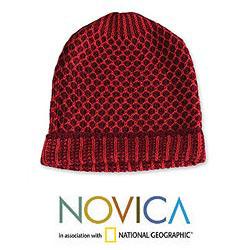 Alpaca Wool 'Berry Honeycomb' Hat (Peru)