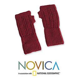 Alpaca Wool 'Scarlet Glam' Fingerless Mitt Gloves (Peru)
