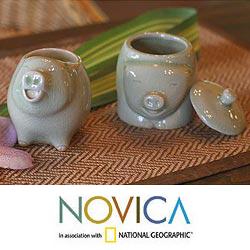 Set of 2 Ceramic 'Piggy Cheer' Sugar Bowl and Creamer (Thailand)