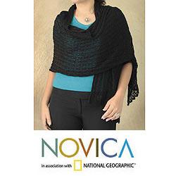 Alpaca Wool 'Muse in Black' Shawl (Peru)