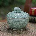 Celadon Ceramic 'Rose of Sharon' Jar (Thailand)