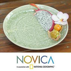 Ceramic 'Wild Deer' Celadon Plate (Thailand)