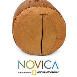 Leather 'Blossoming Rio' Ottoman Cover (Brazil)