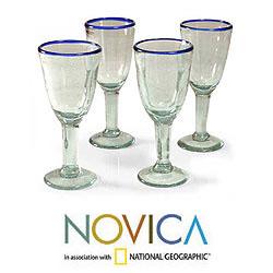 Set of 4 Blown Glass 'Bubbly' Wine Glasses (Guatemala)