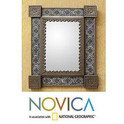 Handcrafted Tin and Ceramic 'Colonial Garland' Wall Mirror (Mexico)