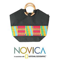 Cotton 'Neighborly Love' Large Kente Tote Bag (Ghana)