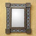 Handcrafted Tin and Ceramic 'Colonial Garland' Wall Mirror (Mexico)
