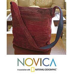 Bamboo Chenille 'Love' Medium Shoulder Bag (Guatemala)