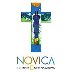 Handcrafted Pinewood 'Angel of Peace' Cross (El Salvador)