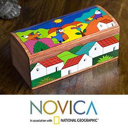 Handcrafted Pinewood 'My Village' Box (El Salvador)