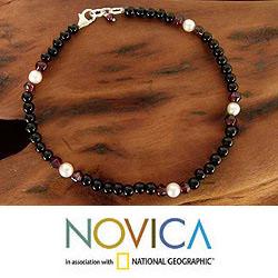 Sterling Silver 'Royal Dancer' Pearl Anklet (5 mm) (India)