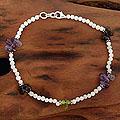 Sterling Silver 'Rainbow Light' Multi-gemstone Anklet (India)