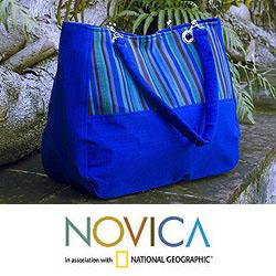 Cotton 'Panajachel Sapphire' Medium Shoulder Bag (Guatemala)