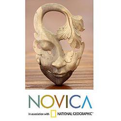 Handcrafted Hibiscus Wood 'Shy Maiden' Mask (Indonesia)