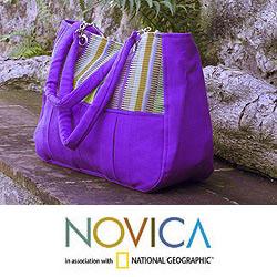 Cotton 'Panajachel Violet' Medium Shoulder Bag (Guatemala)