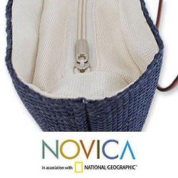 Handcrafted Sisal 'Caribbean Blue' Medium Tote Handbag (Mexico)