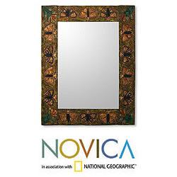 Leather 'Bronze Butterflies' Mirror (Peru)