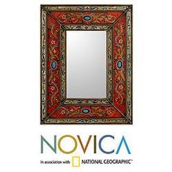 Glass Cedar Wood 'Red Cajamarca Warmth' Mirror (Peru)
