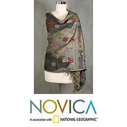 Wool 'Dazzling Daisies' Shawl (India)