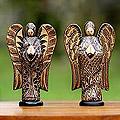 Set of 2 Pule Wood 'Angelic Welcome' Batik Sculptures (Indonesia)