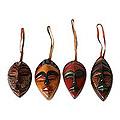 Set of 4 Sese Wood 'Celebration Masks' Ornaments (Ghana)