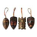 Set of 4 Sese Wood 'Festive Masks' Ornaments (Ghana)