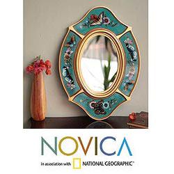 Handcrafted Glass 'Turquoise Butterfly' Mirror (Peru)