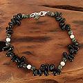 Sterling Silver 'Mumbai Muse' Onyx Pearl Anklet (5.5 mm) (India)