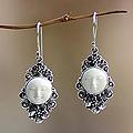 Sterling Silver 'Frangipani Moon' Cow Bone Flower Earrings (Indonesia)