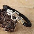 Silver 'Andean Jaguar' Leather Braided Bracelet (Peru)