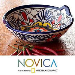 Handcrafted Ceramic 'Marigold Mosaic' Talavera Bowl (Mexico)