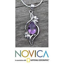 Sterling Silver 'Bengal Blossom' Amethyst Necklace (India)
