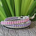 Leather 'Night Orchids' Multi-gemstone Wrap Bracelet (Thailand)