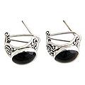 Sterling Silver 'Midnight Bower' Onyx Button Earrings (Indonesia)