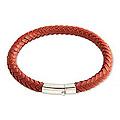 Men's Sterling Silver 'Brick Road' Leather Bracelet (Indonesia)