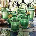 Set of 6 Blown Glass 'Emerald Angles' Drinking Glasses (Mexico)
