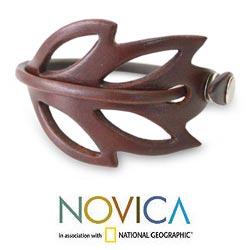 Handcrafted Leather 'Autumn Leaf' Wrap Bracelet (Indonesia)