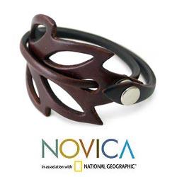 Handcrafted Leather 'Autumn Leaf' Wrap Bracelet (Indonesia)