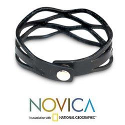 Handcrafted Leather 'Midnight Dancer' Wristband Bracelet (Indonesia)