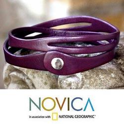 Handcrafted Leather 'Fuchsia Whisper' Wrap Bracelet (Indonesia)