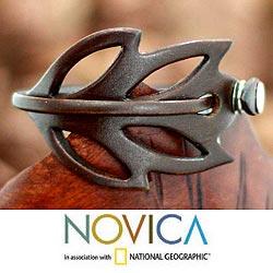 Handcrafted Leather 'Autumn Leaf' Wrap Bracelet (Indonesia)