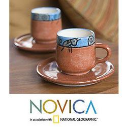 Set of 2 Ceramic 'Day In El Salvador' Cups and Saucers (El Salvador)