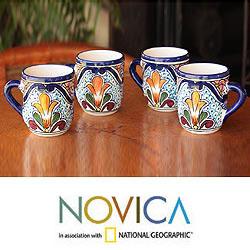 Set of 4 Handcrafted Ceramic 'Taste of Mexico' Talavera Mugs (Mexico)