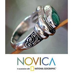 Men's Sterling Silver 'Wisdom' Jade Ring (Indonesia)