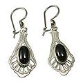 Sterling Silver 'Black Peacock' Jade Dangle Earrings (Guatemala)