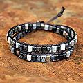 Handcrafted Jasper 'Midnight Lotus' Wrap Bracelet (Thailand)