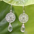 Sterling Silver 'Filigree Daisies' Rose Quartz Earrings (Thailand)