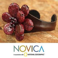 Stainless Steel 'Khao Yai Blossom' Leather Bracelet (Thailand)